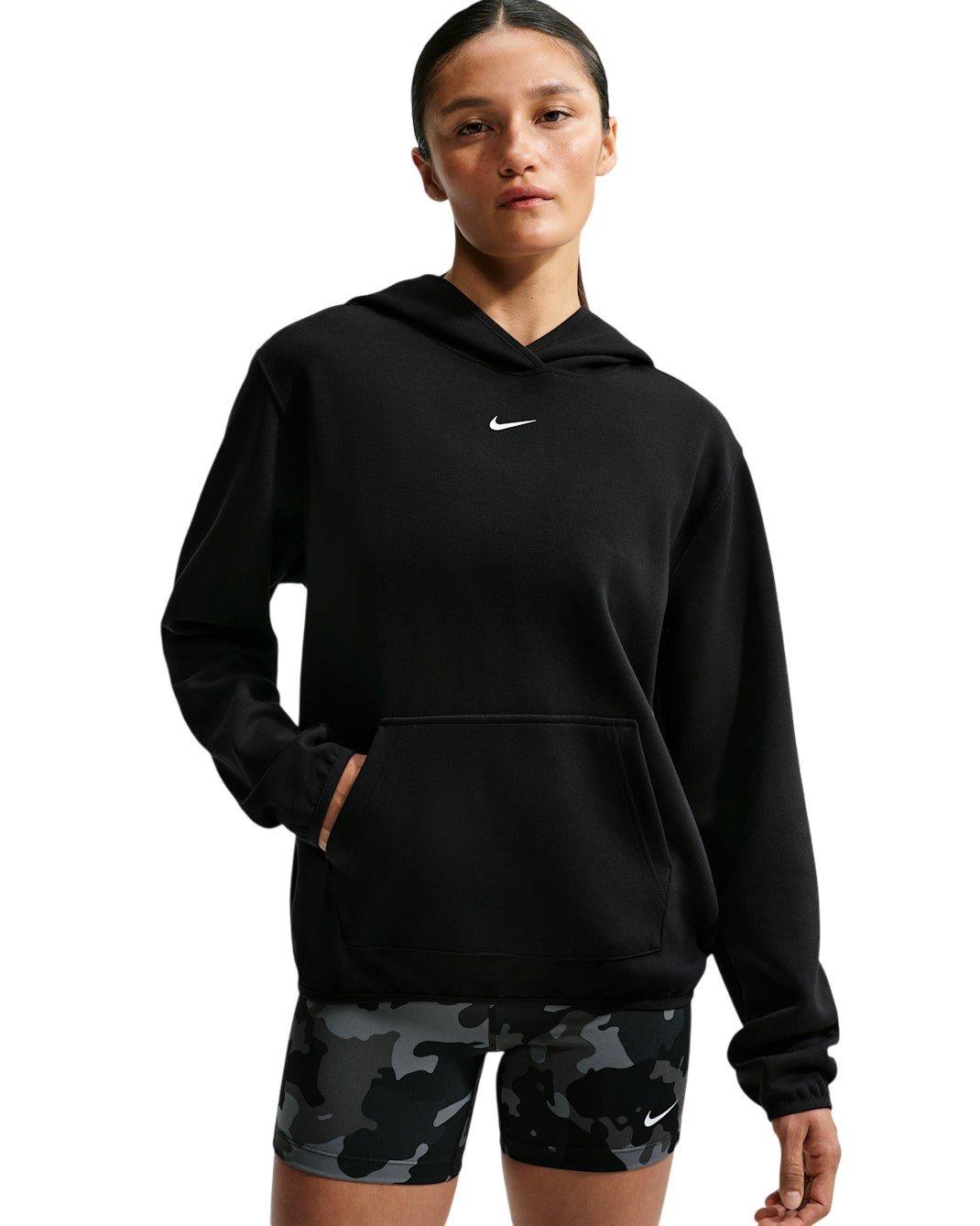 Nike Women's Studio Fleece Sport Dri-FIT Pullover Hoodie - Black/White - BLACK/WHITE